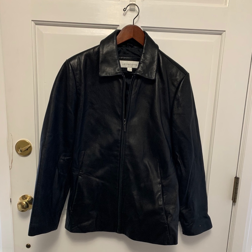 Liz Claiborne Black Zip Leather Jacket Large